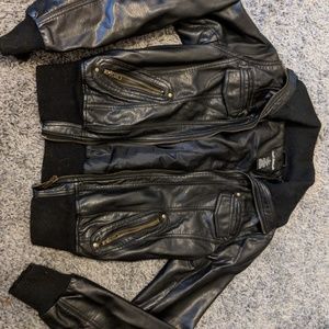 Black Faux Leather Bomber Jacket